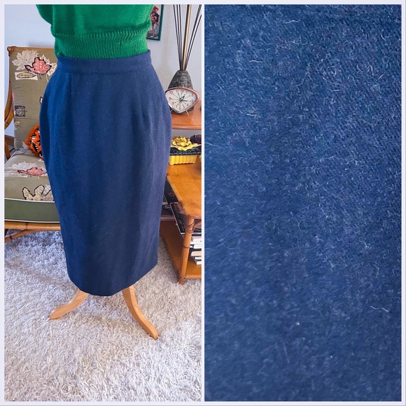 Vivien of Holloway Dresses & Skirts - Retro Skirt 1950s Style Pencil Navy Blue Wool Vivien Of Holloway UK 16 M 50
